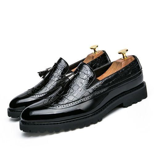 Male Formal Glossy Tassel Brogue Shoes Loafers & Slip-ons Formal Black
