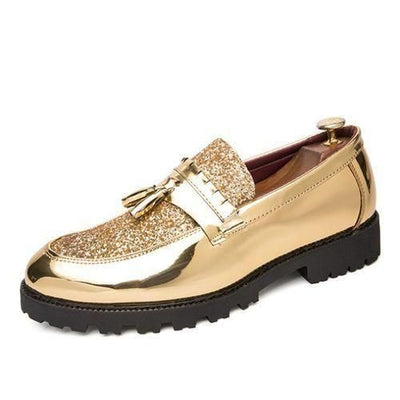 Banagat Men Glossy Tassel Brogue Shoes Loafers Slip-ons Formal Corporate Gold