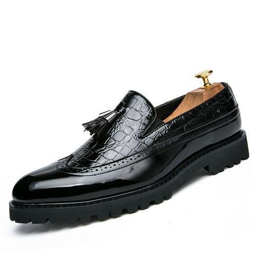 Male Formal Glossy Tassel Brogue Shoes Loafers & Slip-ons Formal Black