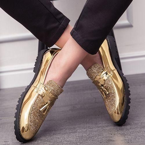 Banagat Men Glossy Tassel Brogue Shoes Loafers Slip-ons Formal Corporate Gold