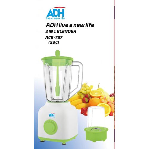 ADH 2 In 1 Ice crushing Unbreakable Jar Blender ACB -737(23C) - White&Green