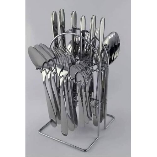 24Pcs Stainless Steel Cutlery Set With Stand - Silver