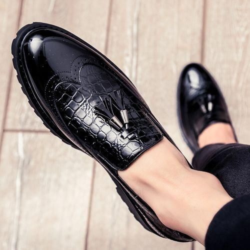 Male Formal Glossy Tassel Brogue Shoes Loafers & Slip-ons Formal Black