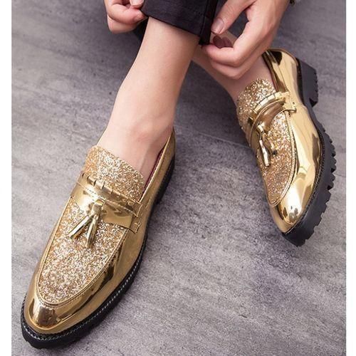 Banagat Men Glossy Tassel Brogue Shoes Loafers Slip-ons Formal Corporate Gold