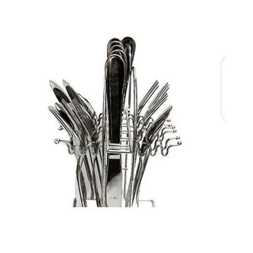 24Pcs Stainless Steel Cutlery Set With Stand - Silver