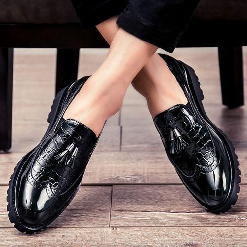 Male Formal Glossy Tassel Brogue Shoes Loafers & Slip-ons Formal Black